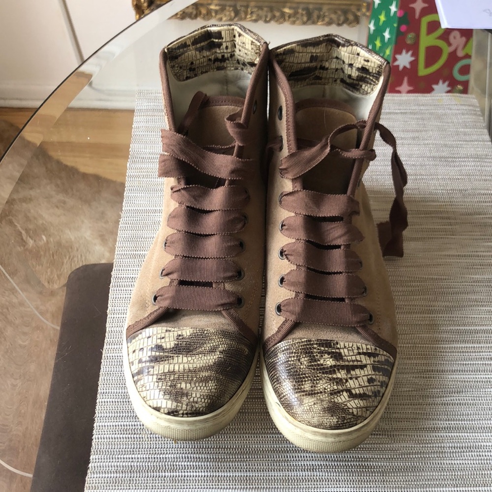 Lanvin high top brown suede snakeskin print sneakers size 38 MK
